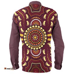 Australia Aboriginal Inspired Long Sleeve Button Shirt - Aboriginal Footprint Art Long Sleeve Button Shirt