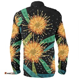 Australia Flowers Aboriginal Long Sleeve Button Shirt - Australian Yellow Hakea Flower Art Long Sleeve Button Shirt