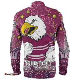Manly Warringah Sea Eagles Custom Long Sleeve Button Shirt - Custom With Aboriginal Inspired Style Of Dot Painting Patterns Long Sleeve Button Shirt