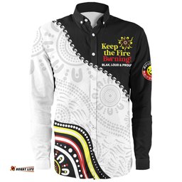 Australia Long Sleeve Button Shirt Naidoc Week Indigenous Culture Inspired Keep the Fire Burning! Blak, Loud and Proud