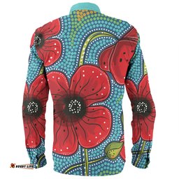 Australia Flowers Aboriginal Long Sleeve Button Shirt - Aboriginal Dot Art Of Australian Poppy Flower Painting Long Sleeve Button Shirt