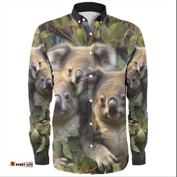 Australia Koala Long Sleeve Button Shirts - Three Koalas with Gum Trees Ver1 Long Sleeve Button Shirts