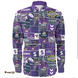 Melbourne Storm Long Sleeve Button Shirt - Team Of Us Die Hard Fan Supporters Comic Style