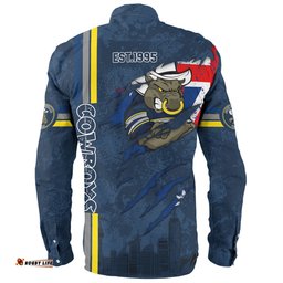 North Queensland Cowboys Long Sleeve Button Shirt - Happy Australia Day Flag Scratch Style