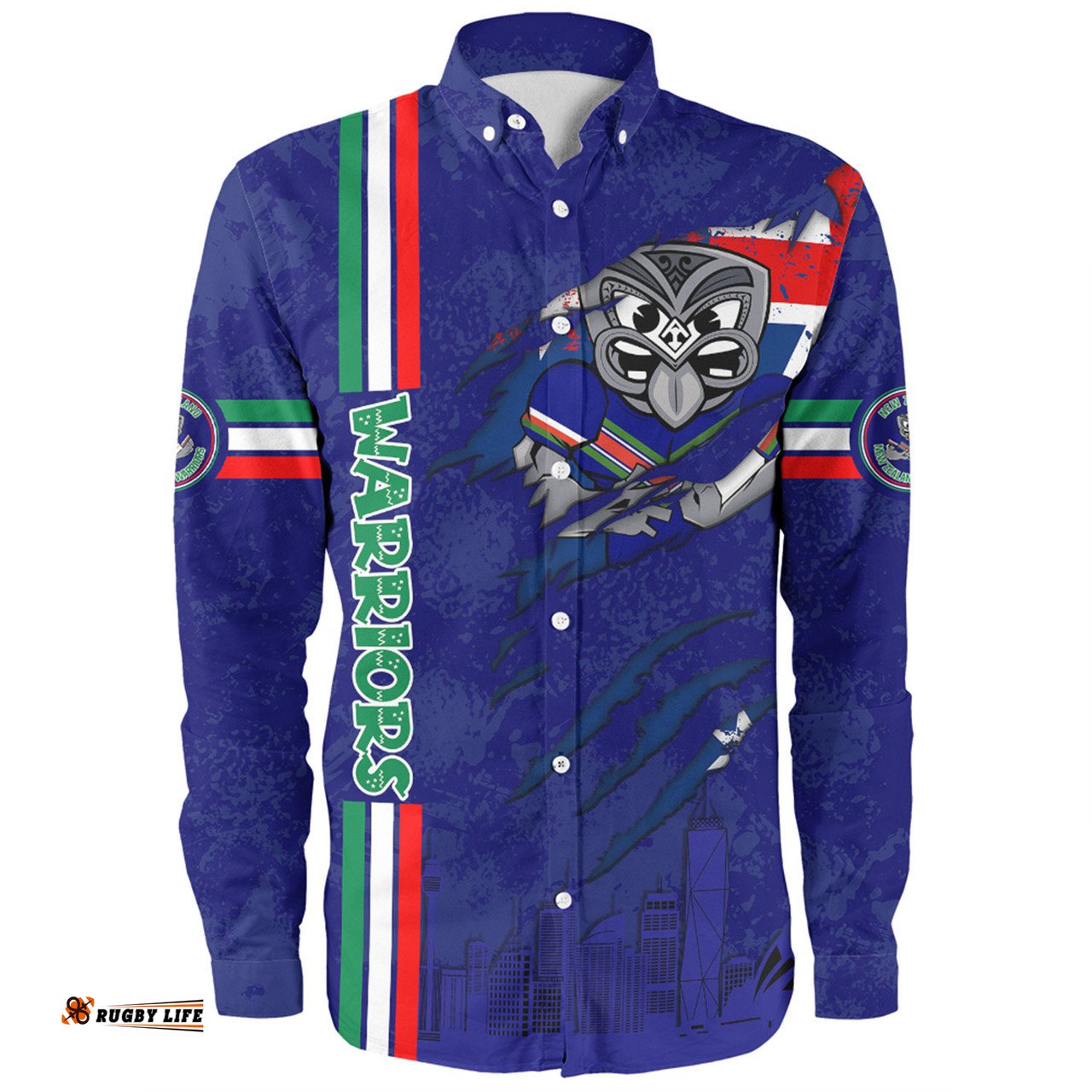 New Zealand Warriors Long Sleeve Button Shirt - Happy Australia Day Flag Scratch Style