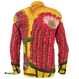 Australia Aboriginal Long Sleeve Button Shirt - Aboriginal Dot Art Of Australian Native Banksia Flower Long Sleeve Button Shirt