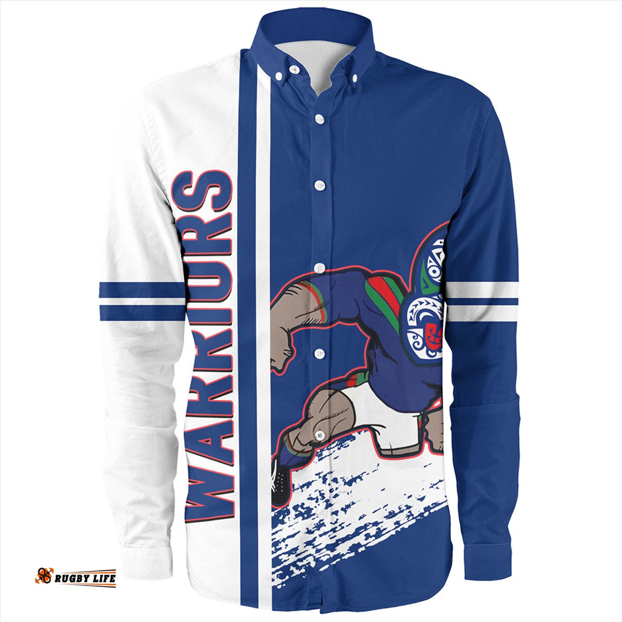 New Zealand Warriors Sport Long Sleeve Button Shirt - Warriors Mascot Quater Style