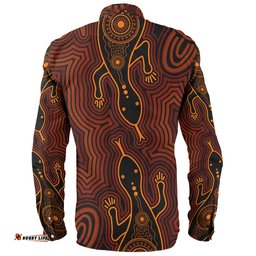 Australia Aboriginal Inspired Long Sleeve Button Shirt - Goanna Aboriginal Art Long Sleeve Button Shirt