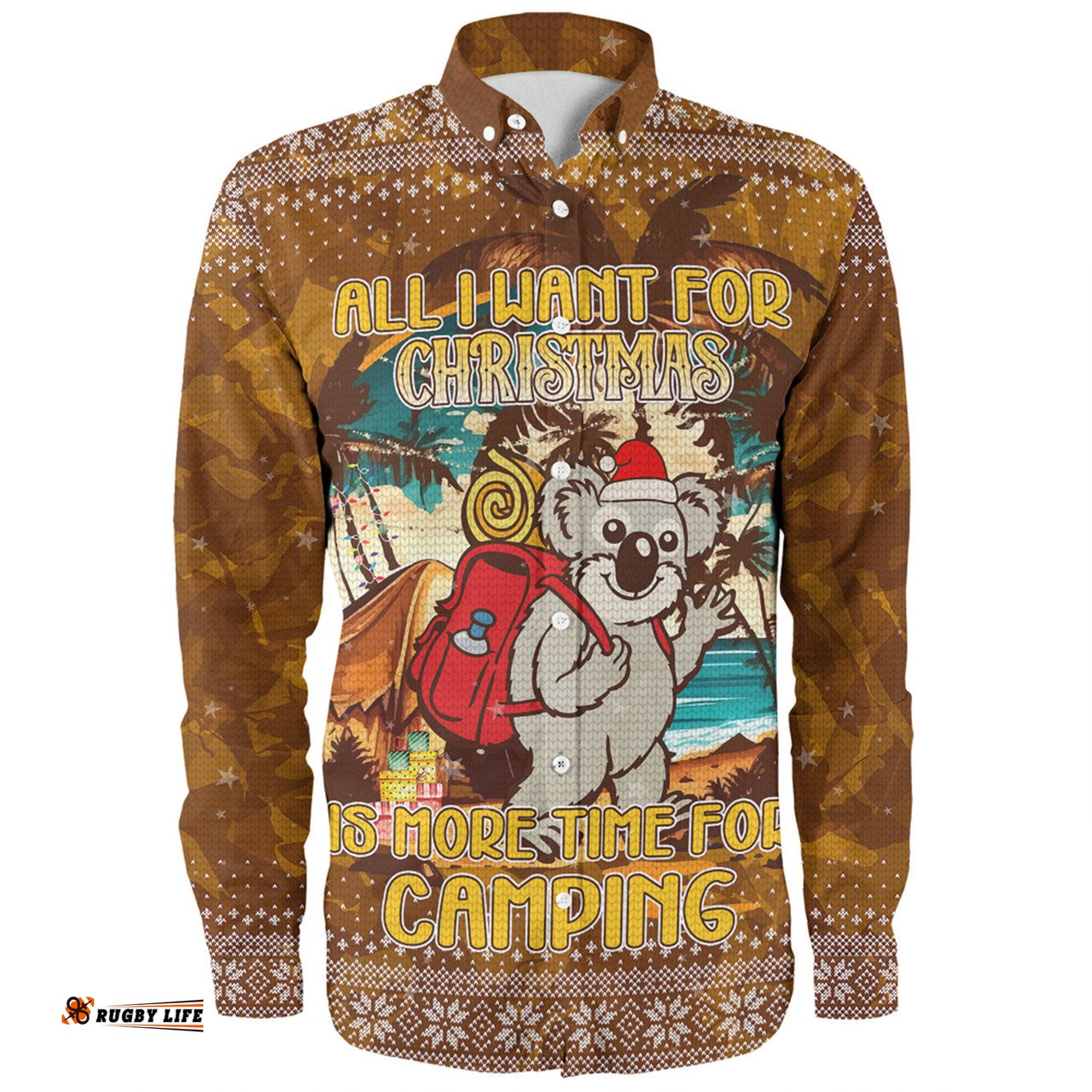 Australia Camping Christmas Long Sleeve Button Shirt - All I Want For Xmas Is More Time For Camping Long Sleeve Button Shirt