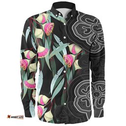 Australia Aboriginal Long Sleeve Button Shirt - Seamless Pattern With Eucalyptus Flower Long Sleeve Button Shirt