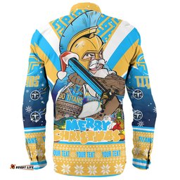 Gold Coast Titans Christmas Custom Long Sleeve Button Shirt - Gold Coast Titans Santa Aussie Big Things Long Sleeve Button Shirt