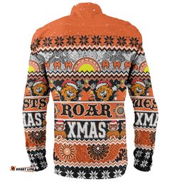 Wests Tigers Christmas Aboriginal Custom Long Sleeve Button Shirt - Indigenous Knitted Ugly Xmas Style Long Sleeve Button Shirt