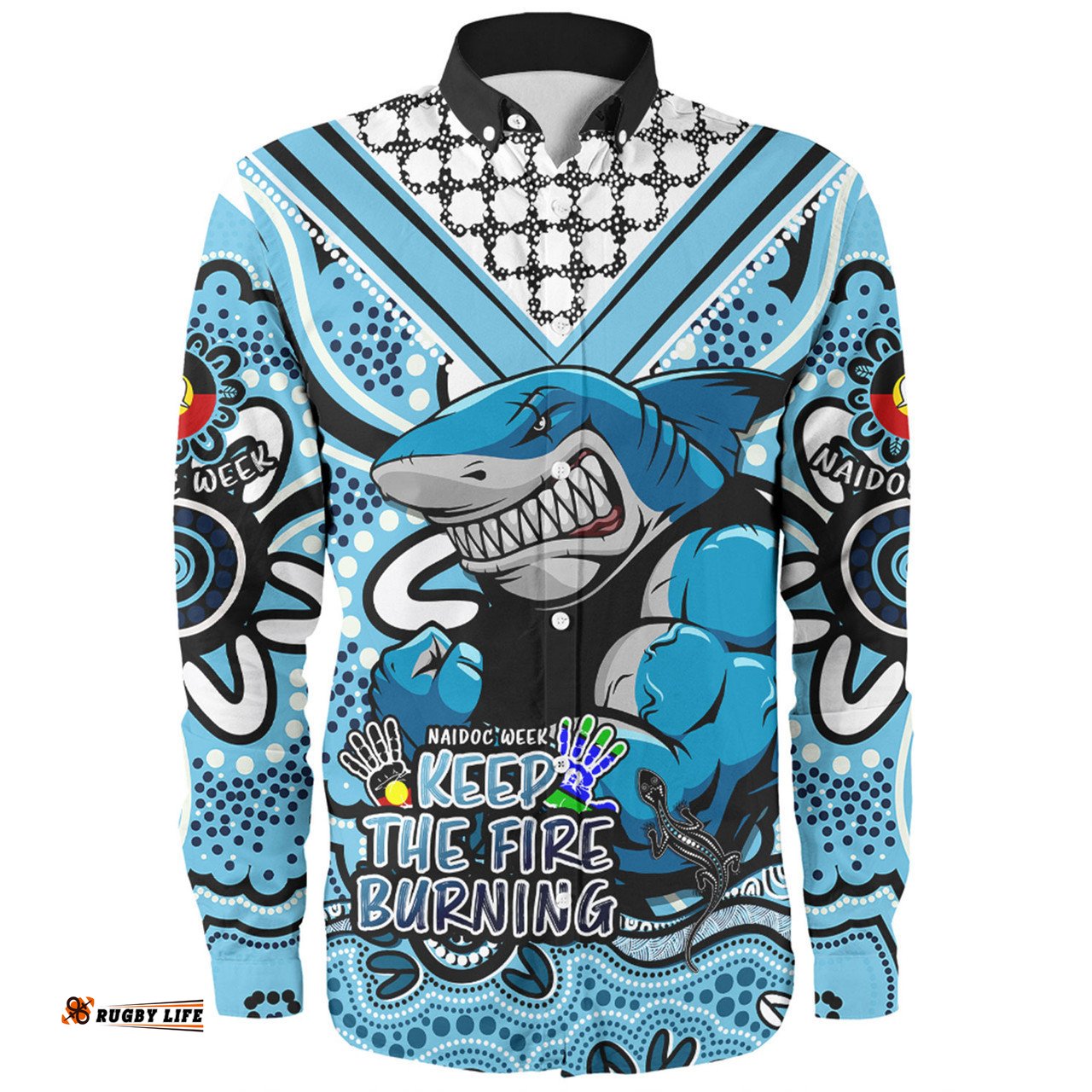 Cronulla-Sutherland Sharks Long Sleeve Button Shirt Aboriginal Inspired Naidoc Week Custom For Die Hard Fan Supporters