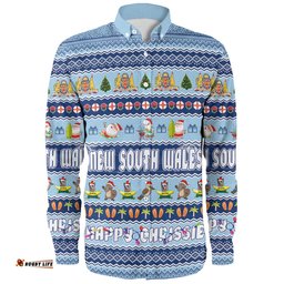 New South Wales Christmas Custom Long Sleeve Button Shirt - Happy Chrissie Ugly Style Long Sleeve Button Shirt