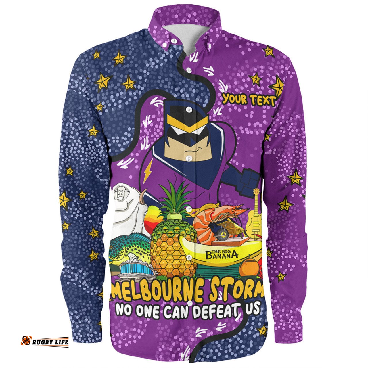 Melbourne Storm Custom Long Sleeve Button Shirt - Australian Big Things Long Sleeve Button Shirt