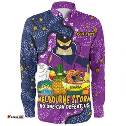 Melbourne Storm Custom Long Sleeve Button Shirt - Australian Big Things Long Sleeve Button Shirt