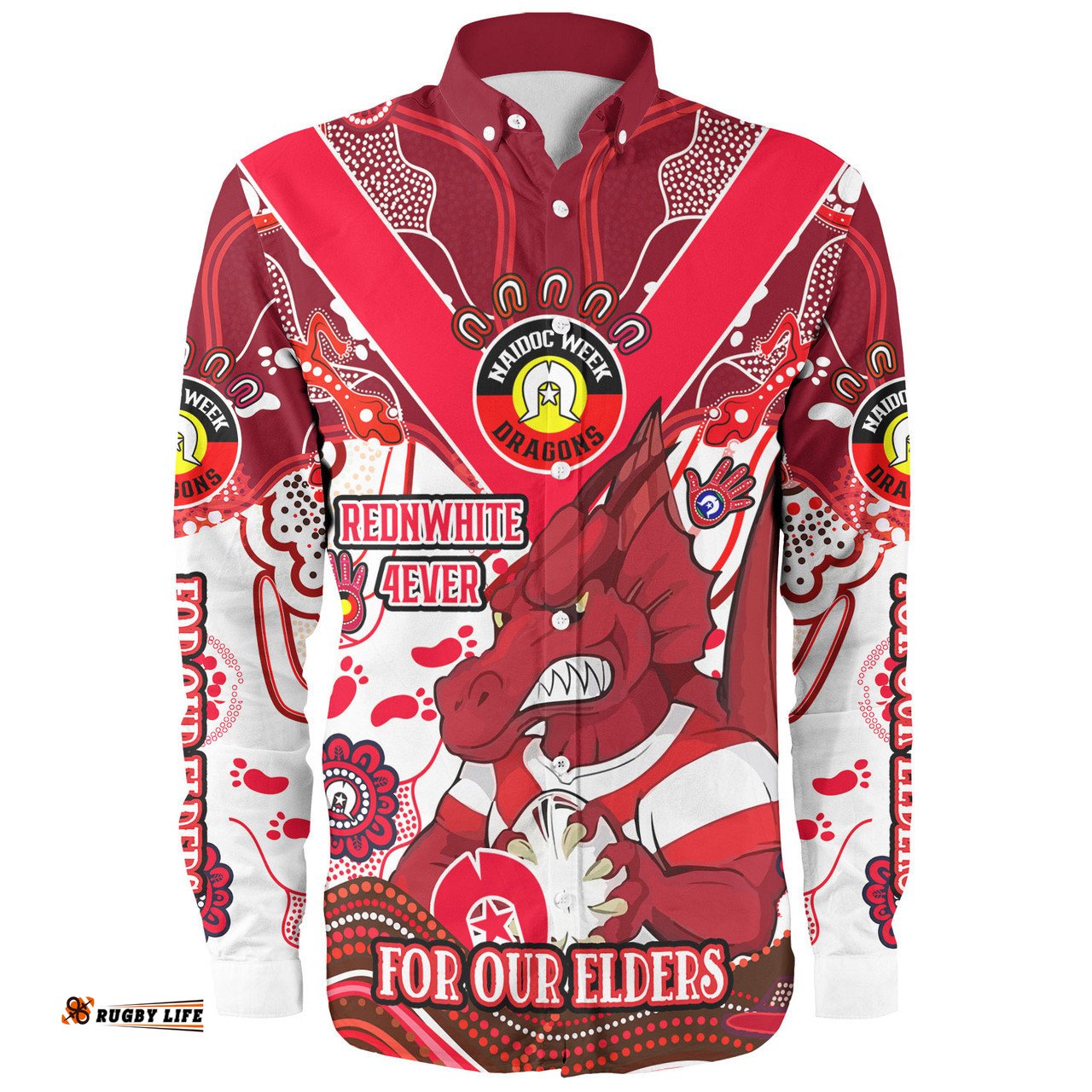 St. George Illawarra Dragons Naidoc Week Custom Long Sleeve Button Shirt - For Our Elders Home Jersey Shirt