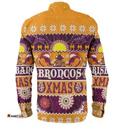 Brisbane Broncos Christmas Aboriginal Custom Long Sleeve Button Shirt - Indigenous Knitted Ugly Xmas Style Long Sleeve Button Shirt