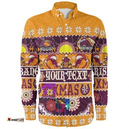 Brisbane Broncos Christmas Aboriginal Custom Long Sleeve Button Shirt - Indigenous Knitted Ugly Xmas Style Long Sleeve Button Shirt