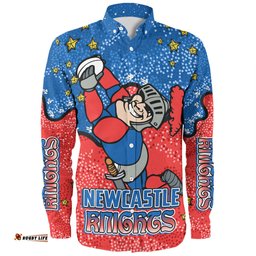 Newcastle Knights Custom Long Sleeve Button Shirt - Team With Dot And Star Patterns For Tough Fan Long Sleeve Button Shirt