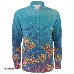 Australia Aboriginal Long Sleeve Button Shirts - Underwater Aboriginal Art Inspired Long Sleeve Button Shirts