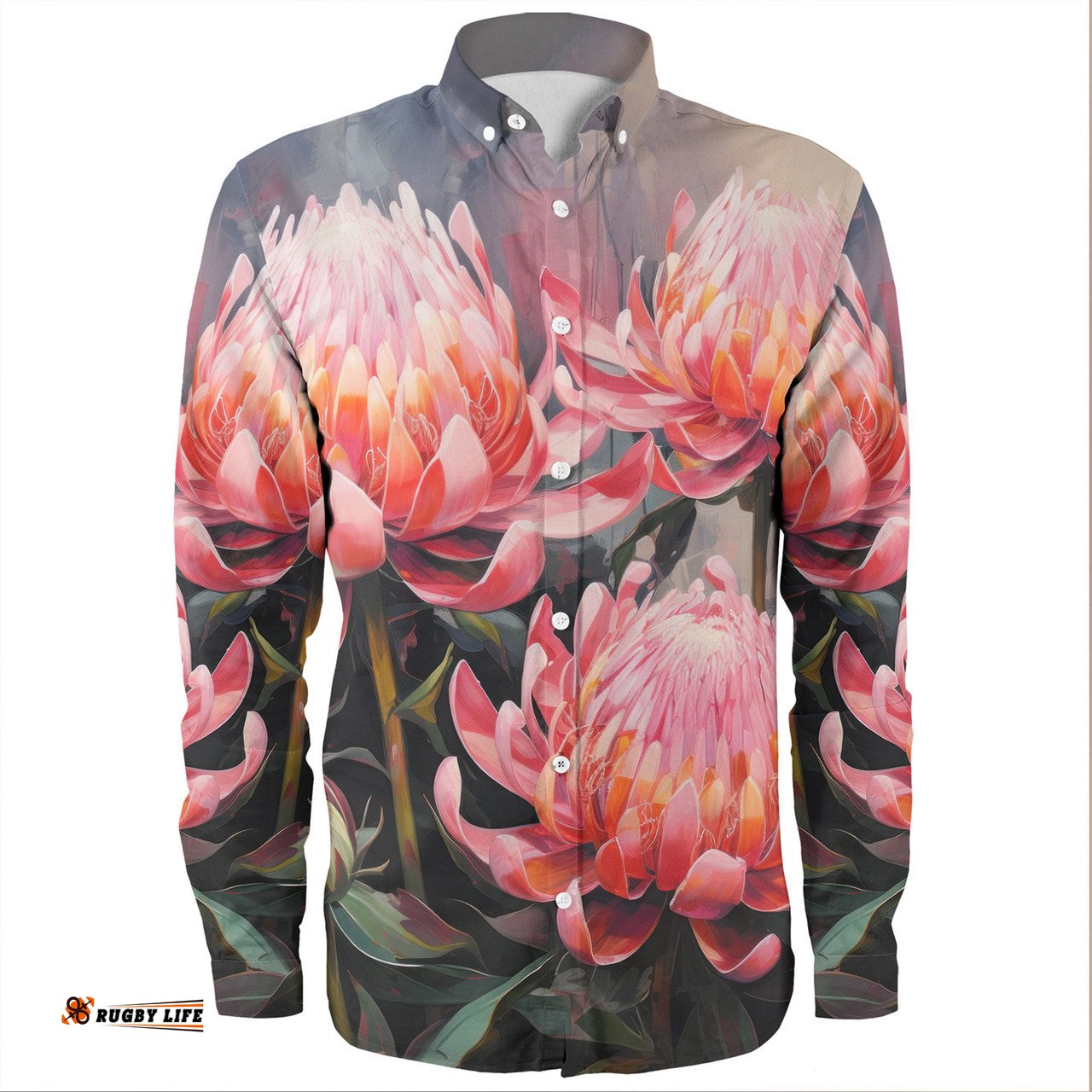 Australia Waratah Long Sleeve Button Shirts - Waratah Oil Painting Abstract Ver3 Long Sleeve Button Shirts