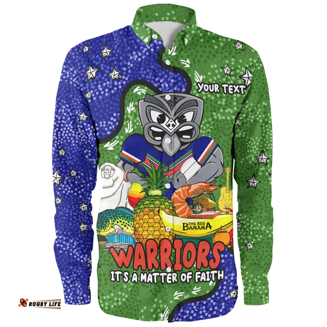 New Zealand Warriors Custom Long Sleeve Button Shirt - Australian Big Things Long Sleeve Button Shirt