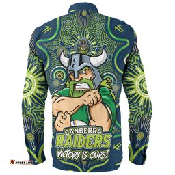 Canberra Raiders Long Sleeve Button Shirt Aboriginal Pattern Inspired Victory Is Ours