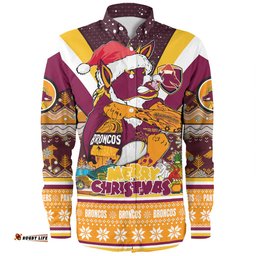 Brisbane Broncos Christmas Custom Long Sleeve Button Shirt - Broncos Santa Aussie Big Things Christmas Long Sleeve Button Shirt