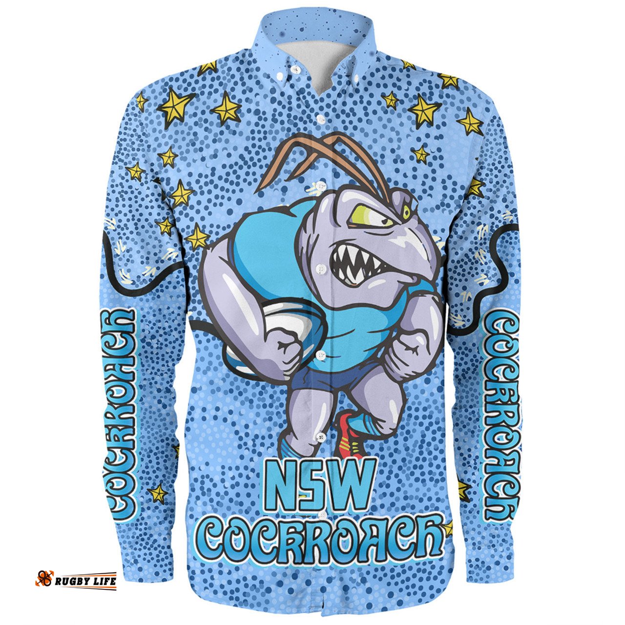 New South Wales Cockroaches Custom Long Sleeve Button Shirt - Team With Dot And Star Patterns For Tough Fan Long Sleeve Button Shirt
