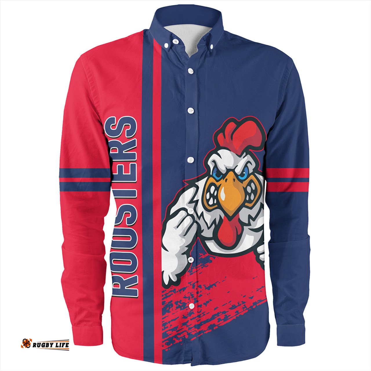 Sydney Roosters Long Sleeve Button Shirt - Sydney Roosters Mascot Quater Style