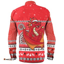 St. George Illawarra Dragons Christmas Custom Long Sleeve Button Shirt - Ugly Xmas And Aboriginal Patterns For Die Hard Fan Long Sleeve Button Shirt
