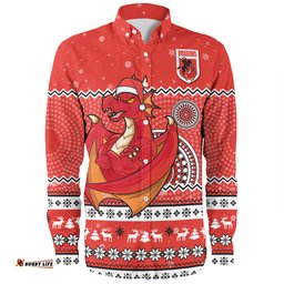St. George Illawarra Dragons Christmas Custom Long Sleeve Button Shirt - Ugly Xmas And Aboriginal Patterns For Die Hard Fan Long Sleeve Button Shirt