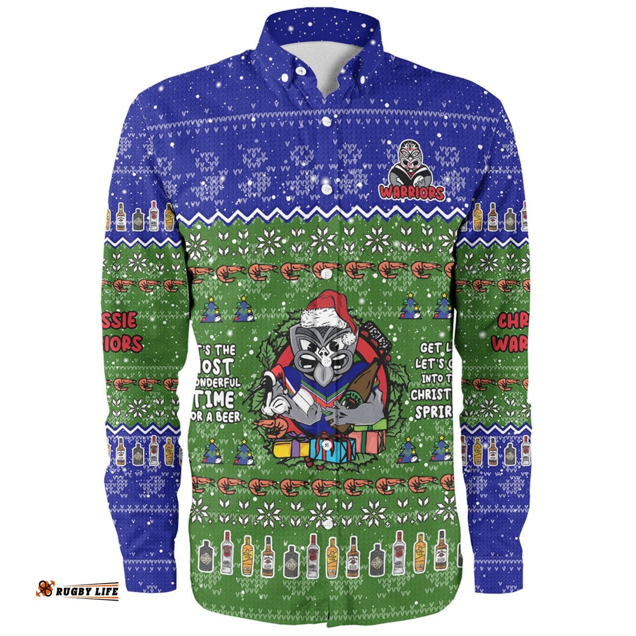 New Zealand Warriors Christmas Custom Long Sleeve Button Shirt - Chrissie Spirit Long Sleeve Button Shirt