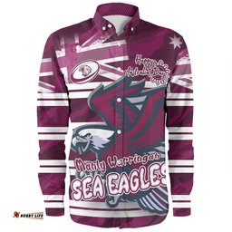 Manly Warringah Sea Eagles Long Sleeve Button Shirt - Happy Australia Day We Are One And Free