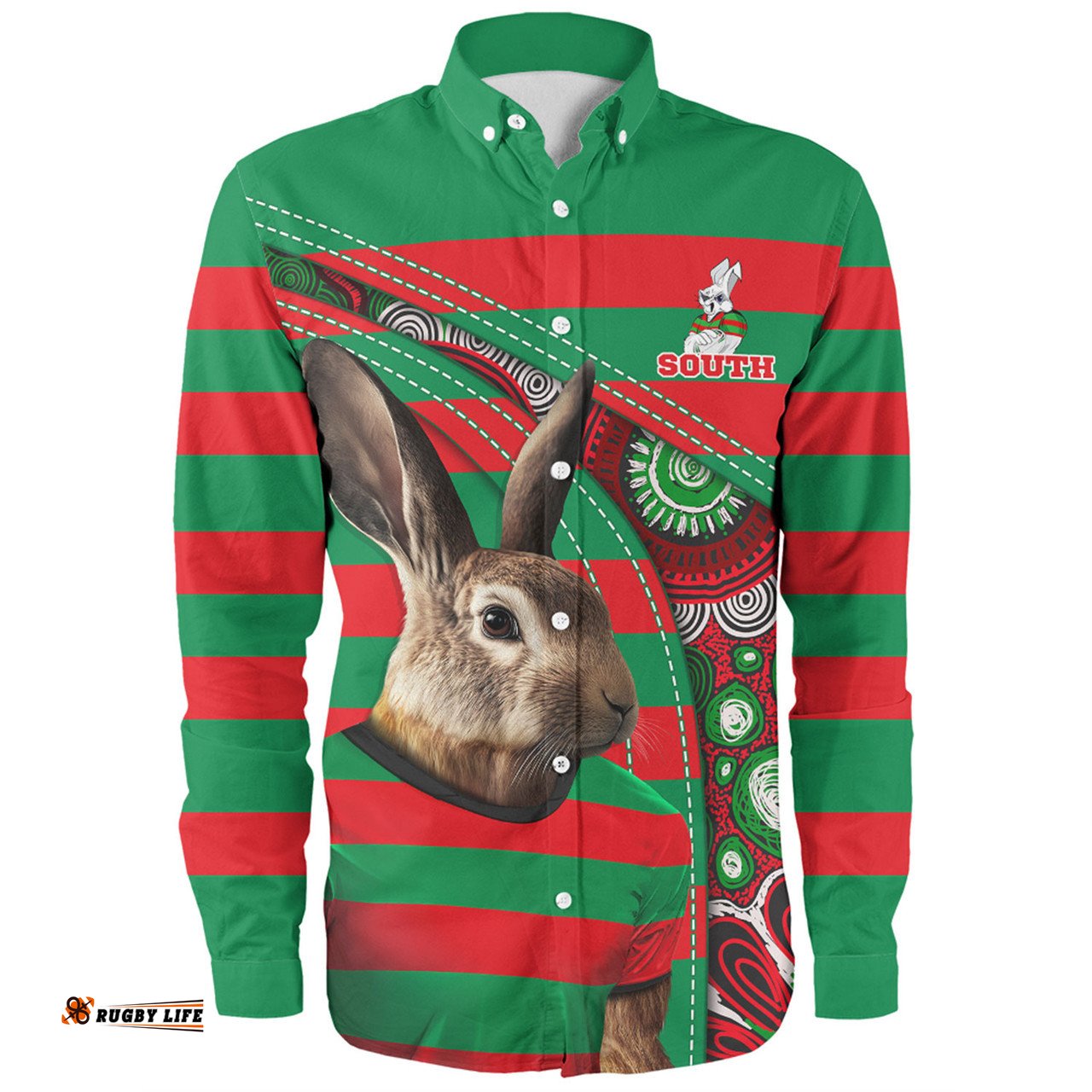 South Sydney Rabbitohs Long Sleeve Button Shirt Custom Team Of Us Die Hard Fan Supporters Aboriginal Inspired