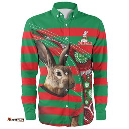 South Sydney Rabbitohs Long Sleeve Button Shirt Custom Team Of Us Die Hard Fan Supporters Aboriginal Inspired