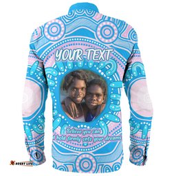 Australia Aboriginal Custom Long Sleeve Button Shirt - Believe You Can And Hold Firmly Onto Your Dreams Personalised Photo (Blue) Long Sleeve Button Shirt