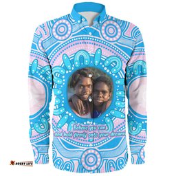 Australia Aboriginal Custom Long Sleeve Button Shirt - Believe You Can And Hold Firmly Onto Your Dreams Personalised Photo (Blue) Long Sleeve Button Shirt