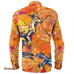 Australia Kangaroo Aboriginal Long Sleeve Button Shirt - Australia Kangaroo And Goanna Long Sleeve Button Shirt