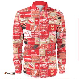 Redcliffe Dolphins Long Sleeve Button Shirt - Team Of Us Die Hard Fan Supporters Comic Style