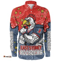 Sydney Roosters Custom Long Sleeve Button Shirt - Team With Dot And Star Patterns For Tough Fan Long Sleeve Button Shirt