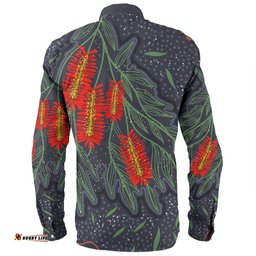 Australia Flowers Aboriginal Long Sleeve Button Shirt - Bottle Brush Medicinal Plant Art Long Sleeve Button Shirt