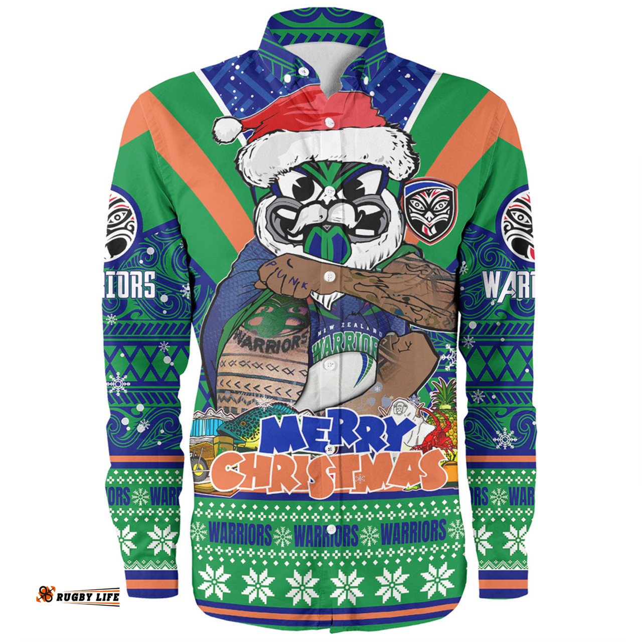 New Zealand Warriors Christmas Custom Long Sleeve Button Shirt - Warriors Santa Aussie Big Things Long Sleeve Button Shirt