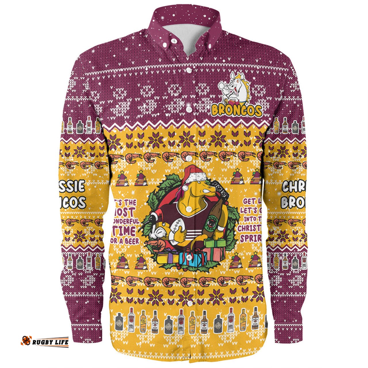 Brisbane Broncos Christmas Custom Long Sleeve Button Shirt - Chrissie Spirit Long Sleeve Button Shirt