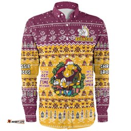 Brisbane Broncos Christmas Custom Long Sleeve Button Shirt - Chrissie Spirit Long Sleeve Button Shirt