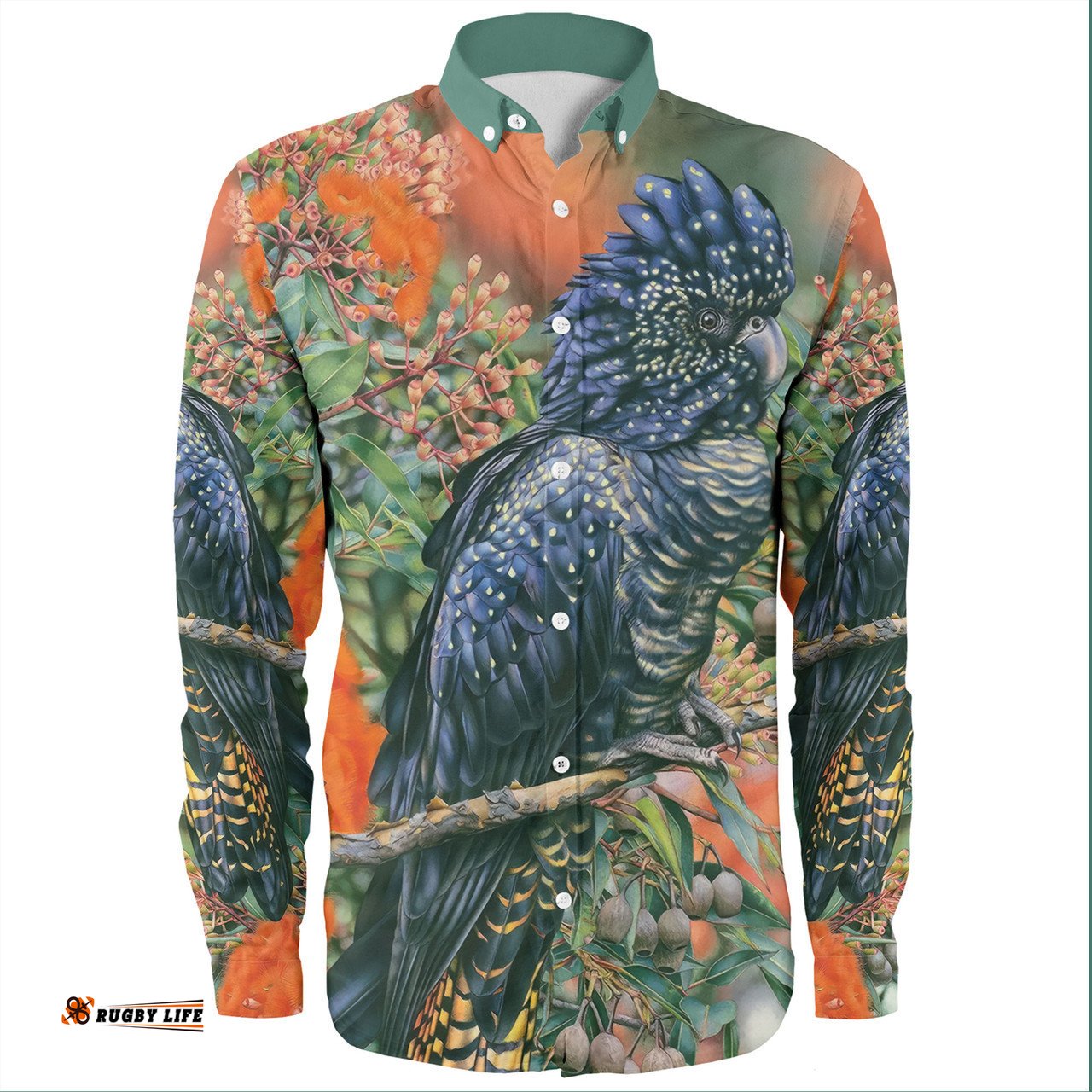Australia Black Cockatoo Long Sleeve Button Shirts - Black Cockatoo and Flowering Gum Long Sleeve Button Shirts