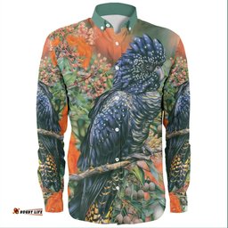 Australia Black Cockatoo Long Sleeve Button Shirts - Black Cockatoo and Flowering Gum Long Sleeve Button Shirts