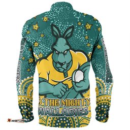 Australia Wallabies Custom Long Sleeve Button Shirt - Custom With Aboriginal Inspired Style Of Dot Painting Patterns Long Sleeve Button Shirt