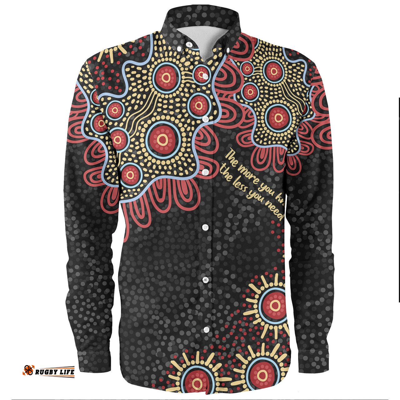 Australia Aboriginal Long Sleeve Button Shirts - The More You Know The Less You Need Red and Gold Patterns Long Sleeve Button Shirts